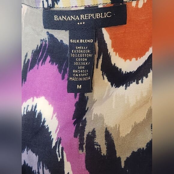Banana Republic M SILK Blend Abstract Print Cold Shoulder Women’s Top Blouse - Picture 2 of 7